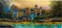 A. Q. Arif, 42 x 90 Inch, Oil on Canvas, Citysscape Painting, AC-AQ-410